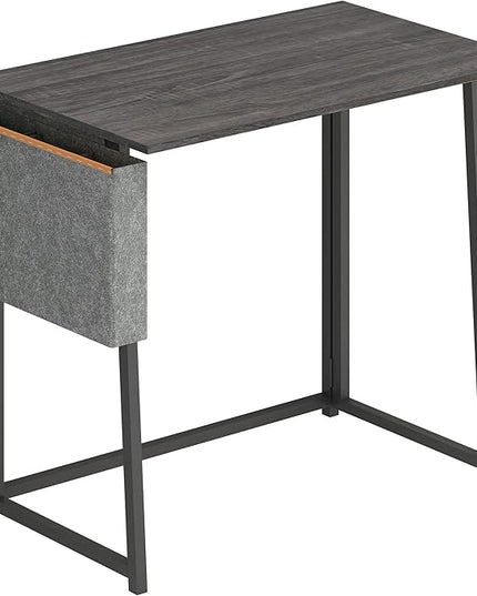 4NM 31.5" Small Desk with Storage Bag, Simple Assembly Folding Computer Desk Home Office Desk Study Writing Table for Small Space Offices - Gray and Black - LeafyLoom