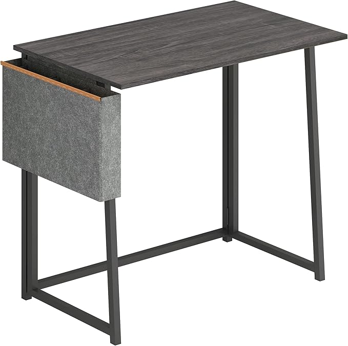 4NM 31.5" Small Desk with Storage Bag, Simple Assembly Folding Computer Desk Home Office Desk Study Writing Table for Small Space Offices - Gray and Black - LeafyLoom