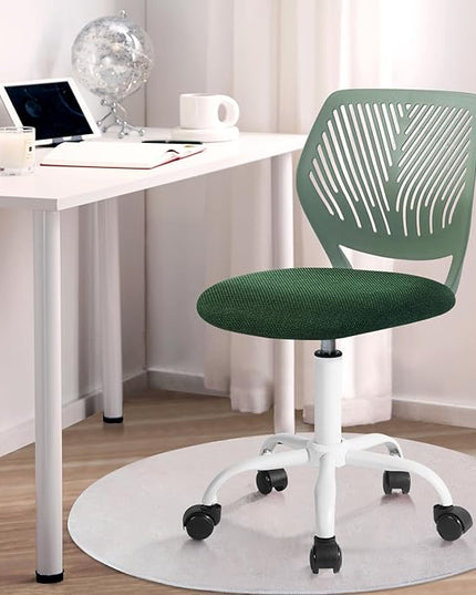 FurnitureR Kids Desk Chair, Home Office Chair Small Armless Cute with Padded Fabric Cushion and Plastic Mid Back Rolling Adjustable Swivel Computer Task Chair for Child Student, Dark Green - LeafyLoom