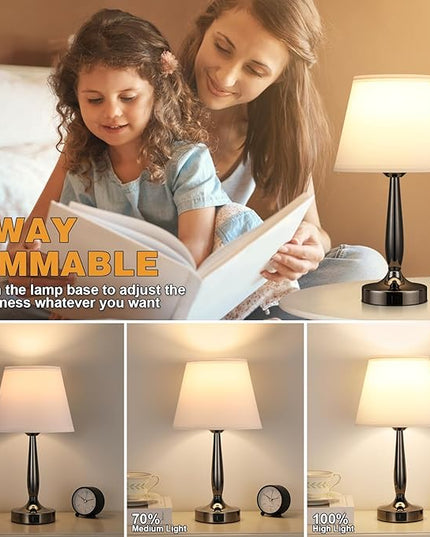 Kakanuo Touch Bedside Lamp for Bedroom with USB C Port, Small Touch Table Lamp with 2 USB Charging Ports, 3 Way Dimmable Nightstand Lamp for Living Room and Office - White (LED Bulb Included) - LeafyLoom