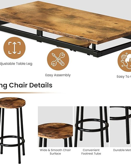 DKLGG Dinner Table Set for 4, Modern Kitchen Table and Chairs for 4 Wooden Top and Adjustable Metal Legs, Small Dining Room Table Set 5 Pieces Compact Design for Small Space - LeafyLoom