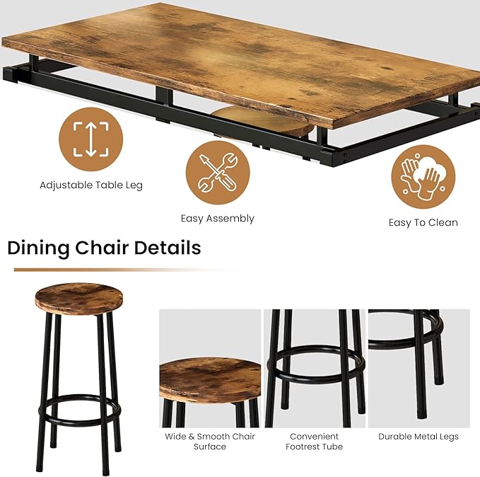 DKLGG Dinner Table Set for 4, Modern Kitchen Table and Chairs for 4 Wooden Top and Adjustable Metal Legs, Small Dining Room Table Set 5 Pieces Compact Design for Small Space - LeafyLoom