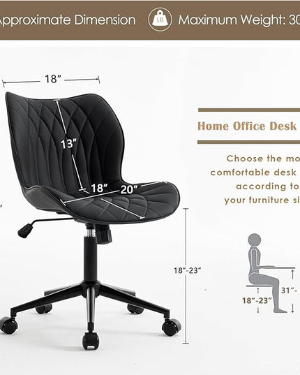 YOUNUOKE Office Desk Chair, Comfy Home Office Chairs, Small Comfortable Desk Chairs with Wheels, Armless PU Leather Chairs for Computer Conference, Black - LeafyLoom