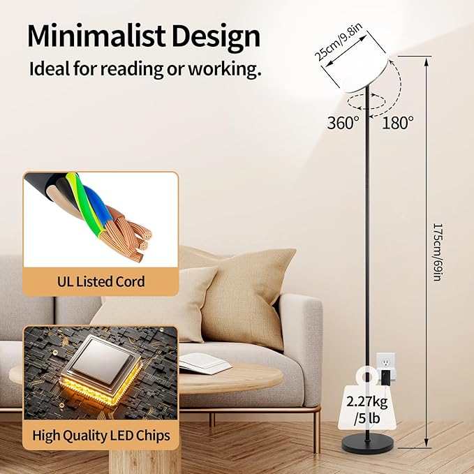 LED Floor Lamp, 36W 3600LM Super Bright Mushroom-Head Standing Lamp with Remote/Touch Control, Modern Torchiere Sky Lamp with 2700K-6500K Stepless Dimming, 69" Tall Lamp for Living Room Bedroom Office - LeafyLoom