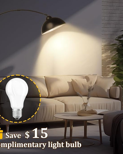 Black Arc Floor Lamp for Living Room, Dimmable LED Corner Floor Lamp with Remote Control, Modern Arch Standing Floor Lamp Curved (2700-6000K 9W LED Bulb Included - LeafyLoom