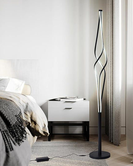 Spiral Floor Lamps for Living Room 70 Inch LED Floor Lamp for Bedroom 34W Dimmable Modern Floor Lamp with Remote Control 3 Color Temperature Black Corner Floor Lamp - LeafyLoom