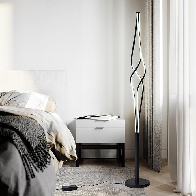 Spiral Floor Lamps for Living Room 70 Inch LED Floor Lamp for Bedroom 34W Dimmable Modern Floor Lamp with Remote Control 3 Color Temperature Black Corner Floor Lamp - LeafyLoom
