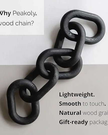 Wood Chain Link Decor - modern coffee table decor items, black chain decor for coffee table, wooden decorative chain, bookshelf decor, shelf decor accents, table decorations for living room - LeafyLoom
