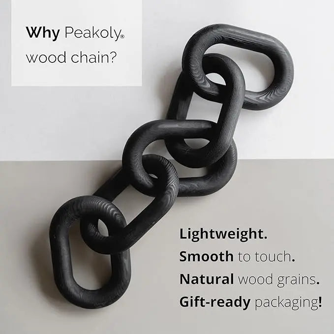 Wood Chain Link Decor - modern coffee table decor items, black chain decor for coffee table, wooden decorative chain, bookshelf decor, shelf decor accents, table decorations for living room - LeafyLoom
