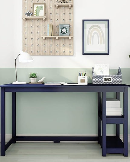 Max & Lily Solid Wood Desk With Shelves, 55 Inches, Blue - LeafyLoom