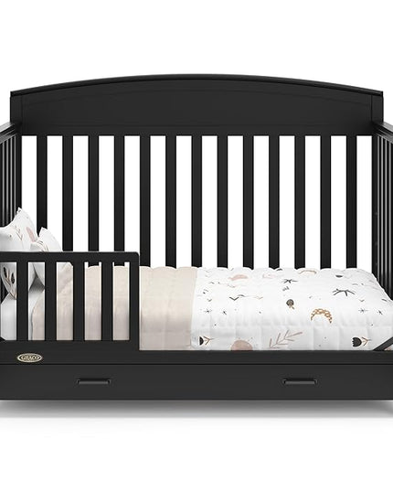 Graco Benton 5-in-1 Convertible Crib with Drawer (Black) - Converts from Baby Crib to Toddler Bed, Daybed and Full-Size Bed, Fits Standard Full-Size Crib Mattress, Adjustable Mattress Support Base - LeafyLoom