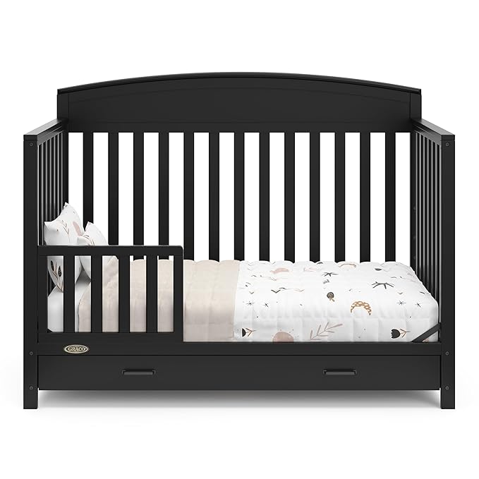 Graco Benton 5-in-1 Convertible Crib with Drawer (Black) - Converts from Baby Crib to Toddler Bed, Daybed and Full-Size Bed, Fits Standard Full-Size Crib Mattress, Adjustable Mattress Support Base - LeafyLoom
