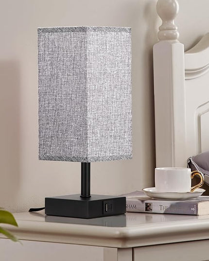 Ambimall Grey Table Lamp with USB Ports - 3 Way Touch Lamps Beside Desk, Nightstand Lamp for Bedrooms Living Room, Grey Shade with Black Base, LED Bulb Included(Grey) - LeafyLoom