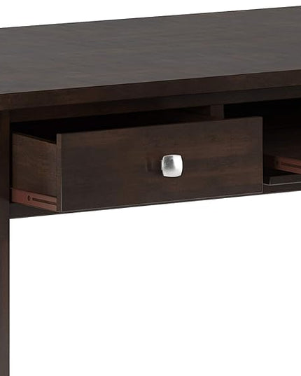 SIMPLIHOME Avalon SOLID WOOD Contemporary 60 Inch Wide Large Desk in Tobacco Brown, For the Office Desk, Writing Table, Workstation and Study Table - LeafyLoom