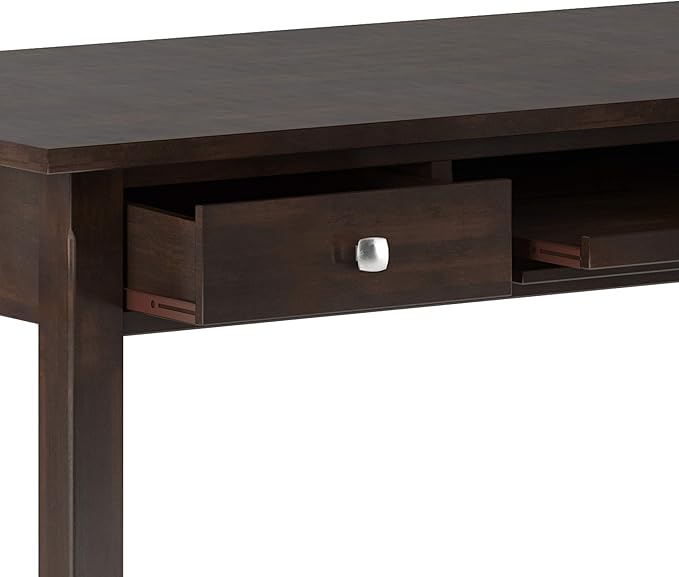 SIMPLIHOME Avalon SOLID WOOD Contemporary 60 Inch Wide Large Desk in Tobacco Brown, For the Office Desk, Writing Table, Workstation and Study Table - LeafyLoom