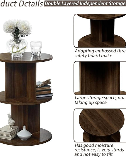ECYIL Double Layered Independent Storage Rack, Full Circular Color Blocking Bookshelf, Suitable for Home, Office, Living Room, etc (walnut) - LeafyLoom