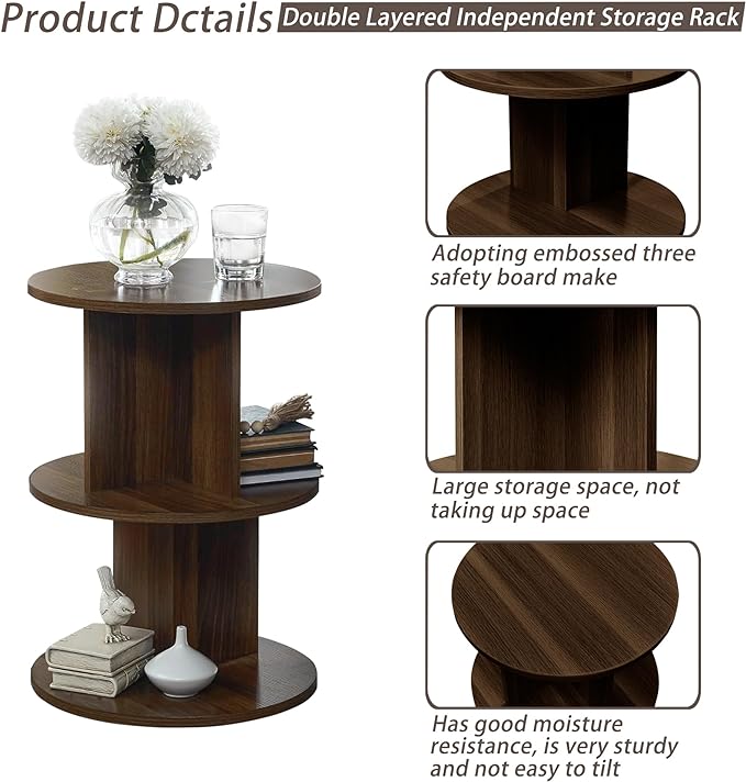 ECYIL Double Layered Independent Storage Rack, Full Circular Color Blocking Bookshelf, Suitable for Home, Office, Living Room, etc (walnut) - LeafyLoom
