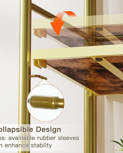FRAPOW Folding Bookshelf No Assembly, 4 Tier Shelf Gold Collapsible Bookcase, Arched Metal Display Tall Book Shelf with Storage Shelves for Bedroom, Living Room, Home Office - LeafyLoom