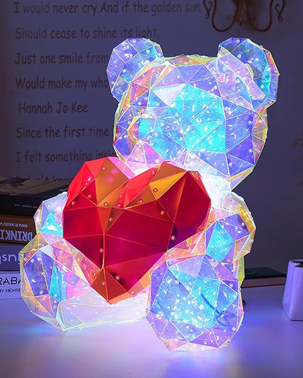 Glowing Teddy Bear,Teen Girl Gifts Trendy Stuff,LED Lights Up Bear Night Light,Galaxy Bear Lamp Bedrooms Bedside Nursery Decor Lights,Unique Gift for Woman Girls Kids Mon with Transparent Gift Box - LeafyLoom