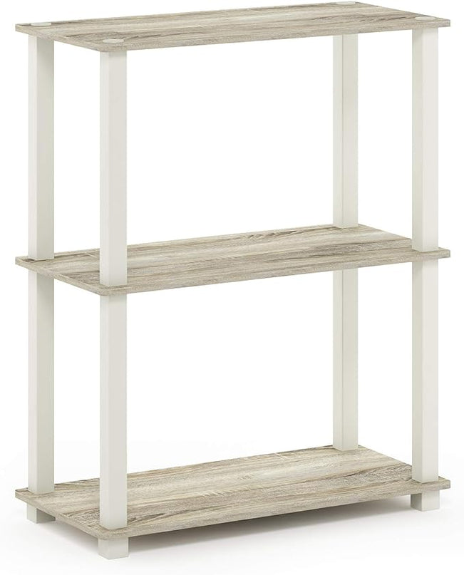Furinno Turn-S-Tube 3-Tier Compact Multipurpose Shelf Display Rack with Square Tube, Sonoma Oak/White - LeafyLoom