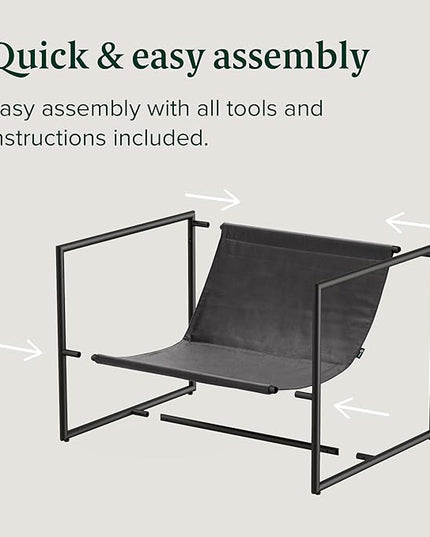 ZINUS Aidan Faux Leather Sling Accent Chair, Metal Framed Armchair with Shredded Foam Cushioning, Slate Grey - LeafyLoom