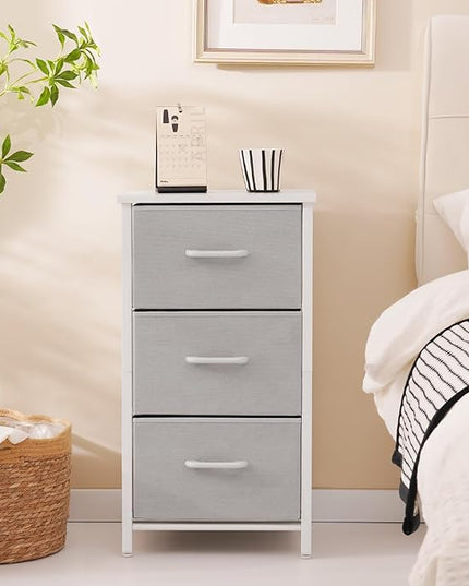 Yoobure Nightstand with 3 Fabric Drawers, Storage Drawers Small Dresser for Bedroom, Night Stands Bedside Tables Closet Drawers Dressers & Chests Organizer Unit Fabric Dresser for Hallway College Dorm - LeafyLoom