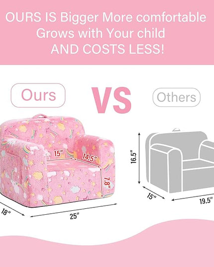 Tiita Kids Sofa, Children Couch with Carrying Handle & Side Pockets, Kids Foam Chair, Toddler Armrest Chair, Lightweight Children Sofa Chair, Kids Read Sofa for Girl or Boy(Pink Rainbow) - LeafyLoom