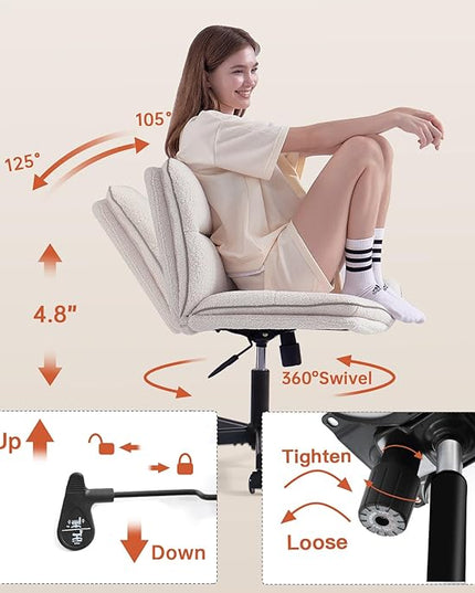 EMIAH Armless Office Desk Chair with Wheels Faux Fur Vanity Mid-Back Ergonomic Home Computer Comfortable Adjustable Swivel Furry Task Chair with Thickened Cushion - LeafyLoom