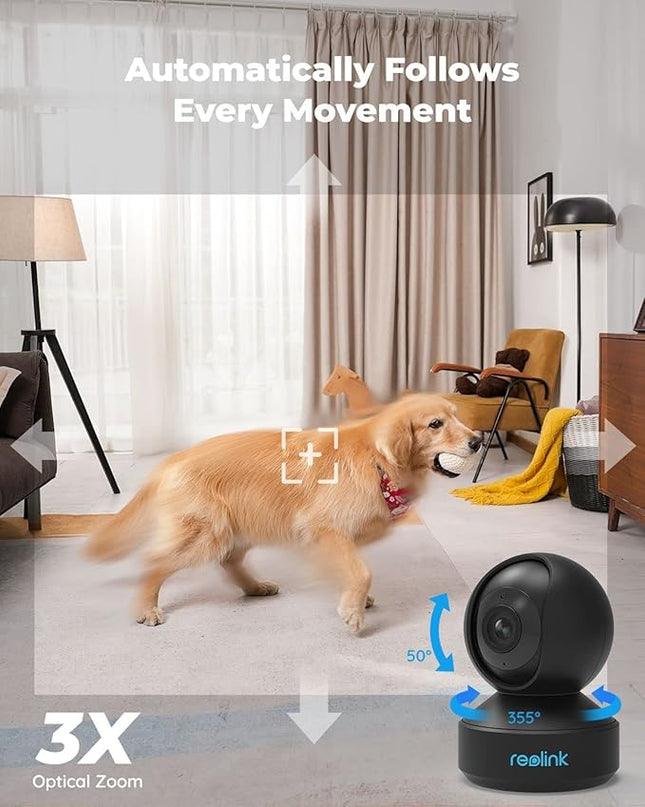 REOLINK 5GHz WiFi Indoor Camera, 5MP Plug-in Security Camera with 3X Optical Zoom, 360 Degree Baby/Dog Monitor with Auto Tracking, Person/Pet Detection, 2.4/5 GHz WiFi, Local Storage, E1 Zoom REOLINK