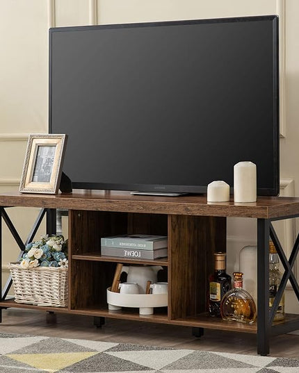 GAZHOME TV Stand for TV up to 55 Inches, TV Cabinet with Open Storage, TV Console Unit with Shelving for Living Room, Entertainment Room, Rustic Brown - LeafyLoom