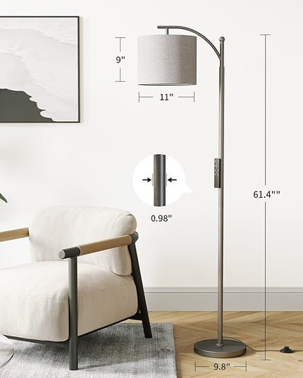 SUNMORY Dimmable Floor Lamp with Remote Control, Lamp for Living Room Stepless Color Temperature and Brightness, Standing Lamp for Bedroom and Office with 1H Timer, Gray Floor Lamp with Gray Shade - LeafyLoom