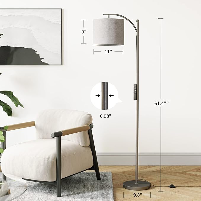SUNMORY Dimmable Floor Lamp with Remote Control, Lamp for Living Room Stepless Color Temperature and Brightness, Standing Lamp for Bedroom and Office with 1H Timer, Gray Floor Lamp with Gray Shade - LeafyLoom