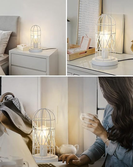 Bedside Touch Lamp, Small Table Lamp for Bedroom Living Room, 3 Way Dimmable Modern Nightstand Lamp, Simple Desk Lamp with White Metal Cage Shade, 2700K LED Bulb Included - LeafyLoom