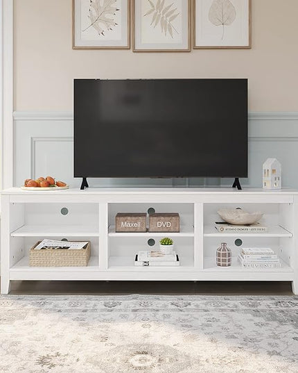 Panana TV Stand with 6 Cubby for 75 inch TV, Television Stands Entertainment Center Media Stand TV Table for Living Room, Bedroom (White 70 inch) - LeafyLoom