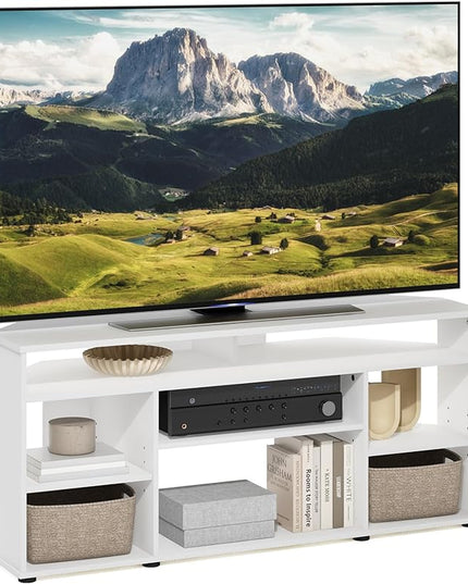 Furinno Jensen Entertainment Center, 55 Inch TV Size, White - LeafyLoom