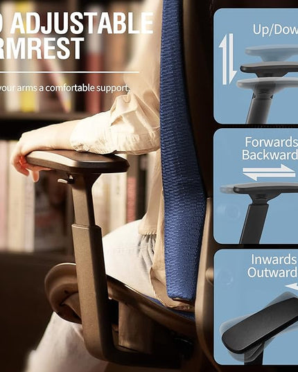 Mesh Office Chair,Ergonomic Computer Desk Chair,Sturdy Task Chair- Adjustable Lumbar Support & Armrests,Tilt Function,Comfort Wide Seat,Swivel Home Office Chair (Blue) - LeafyLoom