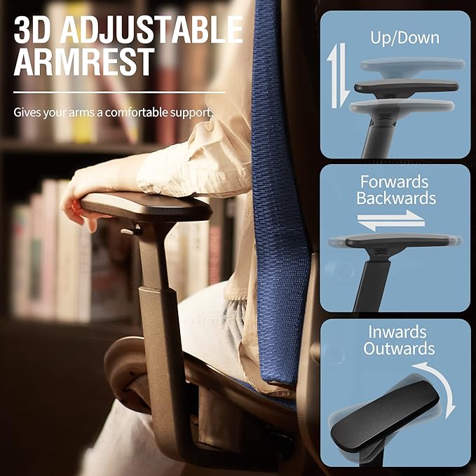 Mesh Office Chair,Ergonomic Computer Desk Chair,Sturdy Task Chair- Adjustable Lumbar Support & Armrests,Tilt Function,Comfort Wide Seat,Swivel Home Office Chair (Blue) - LeafyLoom