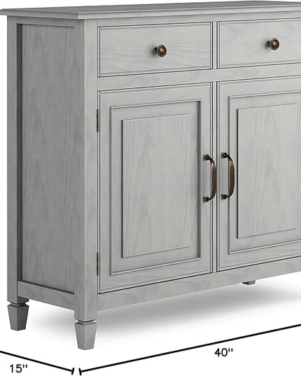 SIMPLIHOME Connaught Solid Wood 40 inch Wide Traditional Entryway Storage Cabinet in Fog Grey for The Living Room, Entryway and Family Room - LeafyLoom