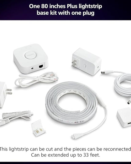 Philips Hue Lightstrip Starter Kit (6ft Light Strip, Base Plug, Hue Hub), Compatible with Alexa, Google Assistant, White PhilipsHue