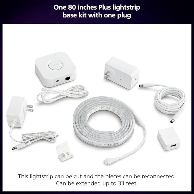 Philips Hue Lightstrip Starter Kit (6ft Light Strip, Base Plug, Hue Hub), Compatible with Alexa, Google Assistant, White PhilipsHue