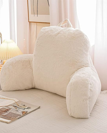 Aimuan Reading Pillow Bed Rest Wedge Large Adult Backrest Pillow with Arms Back Support for Sitting Up in Bed Cushion Incline Rest Sleeping Snoring Pillow, Ivory - LeafyLoom