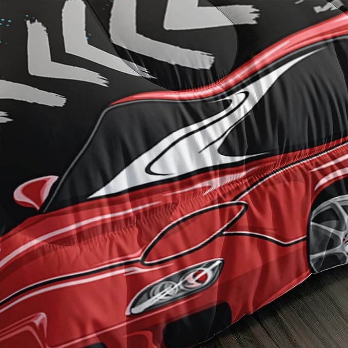 Axolotl Car Comforter Set Twin Size,Cool Speed Race Car Comforter for Kids Boys Girls Teens Bedroom,Extreme Sport Quilt Duvet 1 Comforter 2 Pillowcase Car Racing Gifts,Blue Red Orange - LeafyLoom