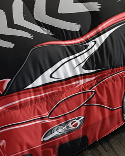 Axolotl Car Comforter Set Full Size,Cool Speed Race Car Comforter for Kids Boys Girls Teens Bedroom,Extreme Sport Quilt Duvet 1 Comforter 2 Pillowcase Car Racing Gifts,Blue Red Orange - LeafyLoom