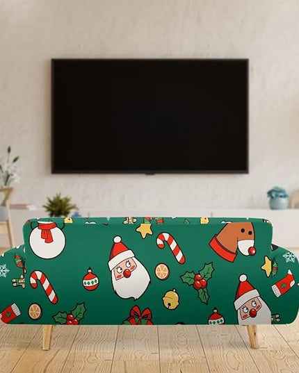 FKELYI Christmas Decorations Green Sofa Slipcover Santa Claus Stretch Sofa Couch Cover for Indoor Washable Furniture Protector with Elastic Bottom XL FKELYI