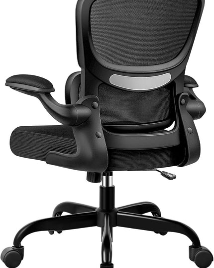 Office Chair, Ergonomic Desk Chair with Lumbar Support and Adjustable Armrests, Comfy Desk Chair Breathable Mesh Mid Back Computer Chair, Reclining Office Chair for Home Office - Black - LeafyLoom