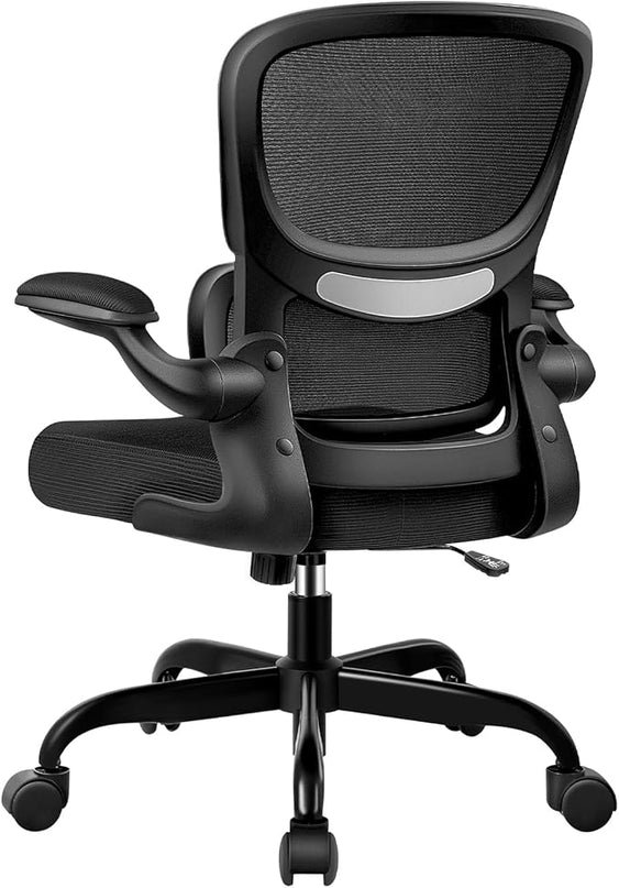 Office Chair, Ergonomic Desk Chair with Lumbar Support and Adjustable Armrests, Comfy Desk Chair Breathable Mesh Mid Back Computer Chair, Reclining Office Chair for Home Office - Black - LeafyLoom