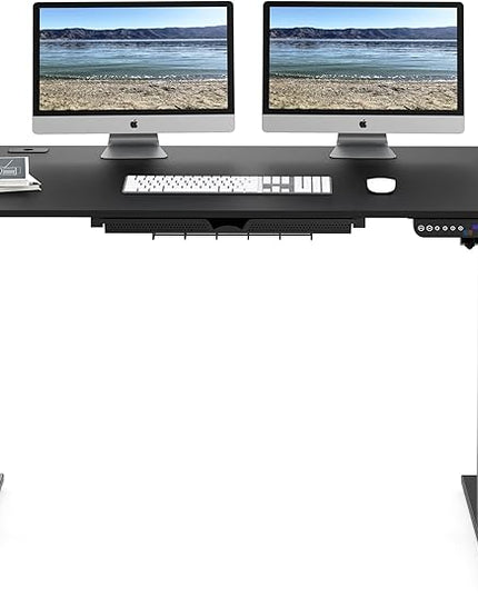 SHW 55-Inch Large Electric Height Adjustable Standing Desk, 55 x 28 Inches, Black - LeafyLoom