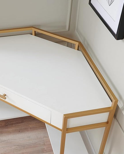 Leick Home 9230-WTGL Claudette Mixed Metal and Wood Desk, 48" W, White/gold - LeafyLoom