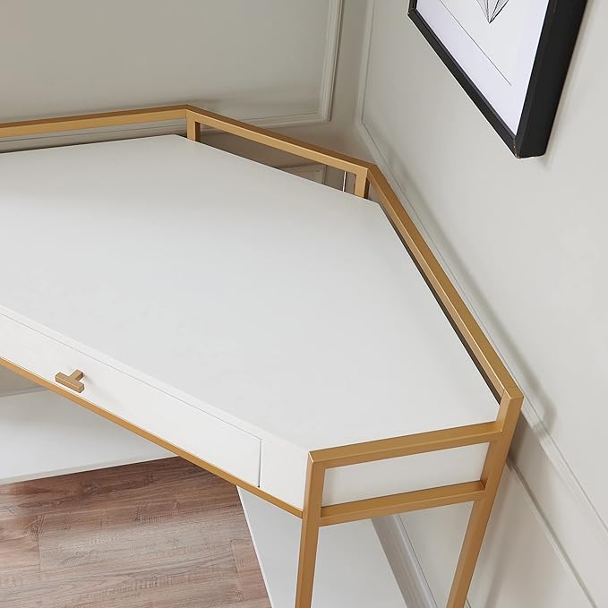 Leick Home 9230-WTGL Claudette Mixed Metal and Wood Desk, 48" W, White/gold - LeafyLoom