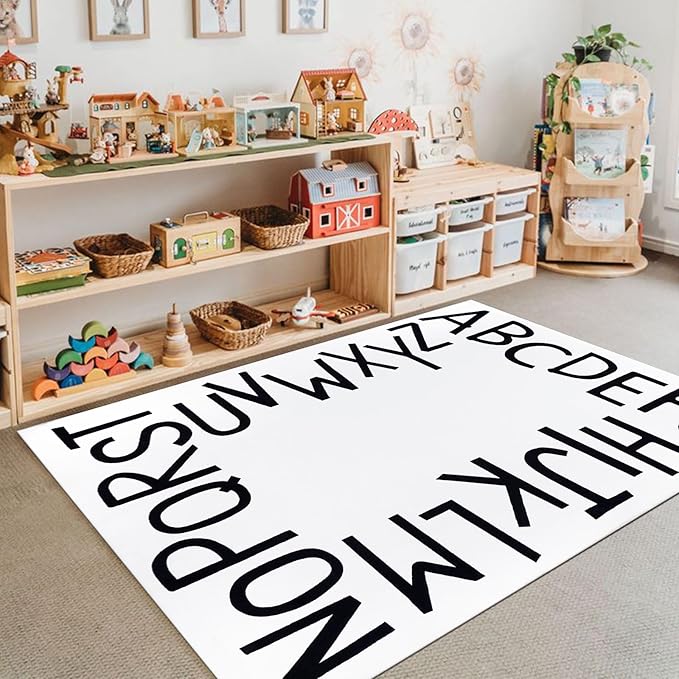 Topotdor Kids Play Rug Alphabet Nursery Area Rug Extra Large Soft Crawling Play Mat for Children Toddlers Bedroom (59x83 inch,Beige) - LeafyLoom